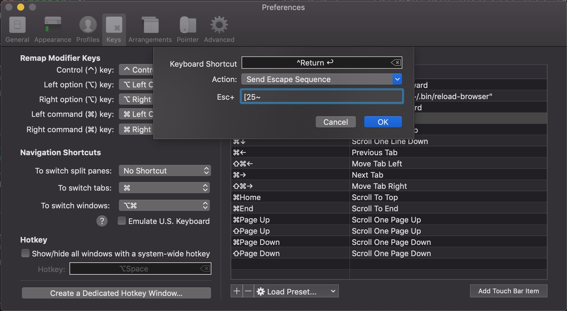 iterm keyboard shortcuts